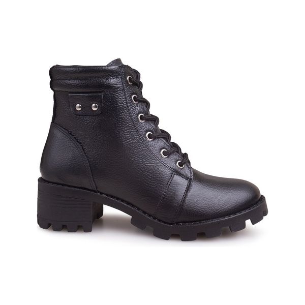 Coturno Feminino Tratorado Couro Legitimo Preto Kira