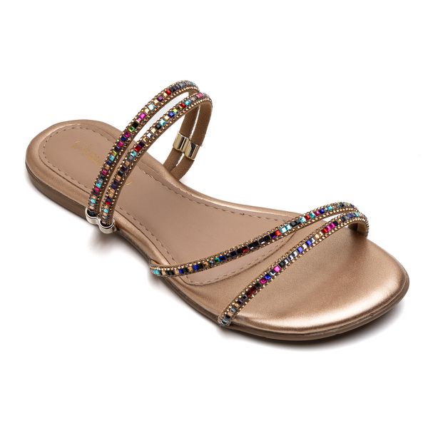 Rasteirinha Feminina com Strass Rose gold Cristal