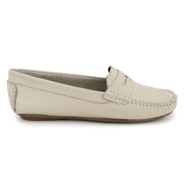Mocassim Feminino De Couro Flora Off White