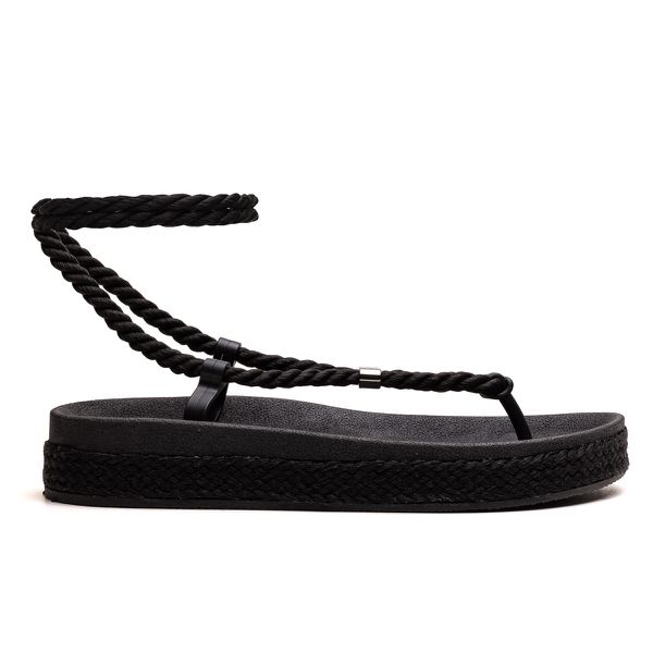 Papete Feminina Verão Amarração em Corda Preto Jasmin
