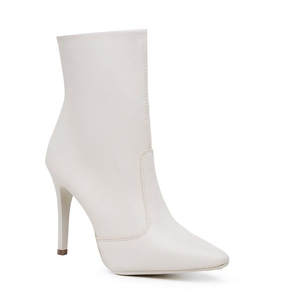 Bota Feminina salto alto e bico fino Luciana Off white