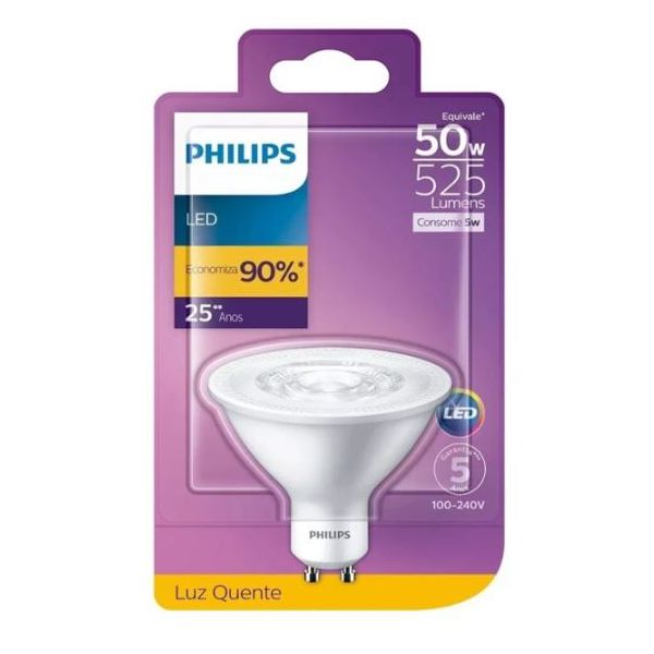 Lâmpada LED Philips AR70 Bivolt 5W-50W GU10 2700K 525 Lumens