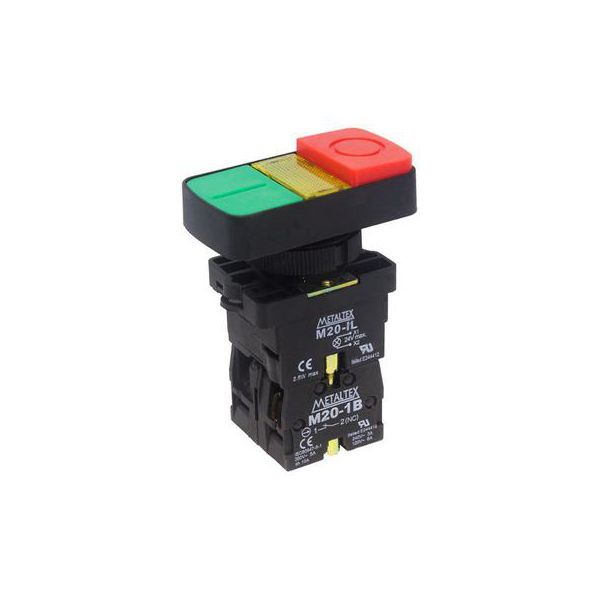 Botão Duplo Iluminado Metaltex 24V P20ITL-Y7-1C 