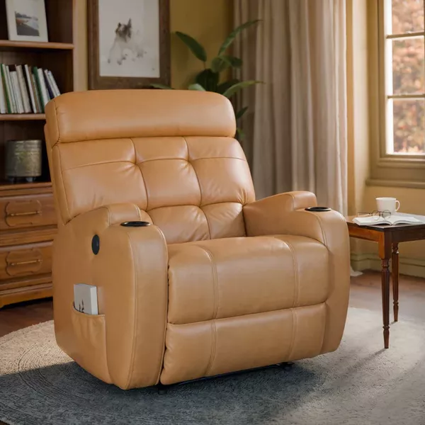 Poltrona do Papai Reclinável com Elevação Lift Elétrico Corino Importado Caramelo