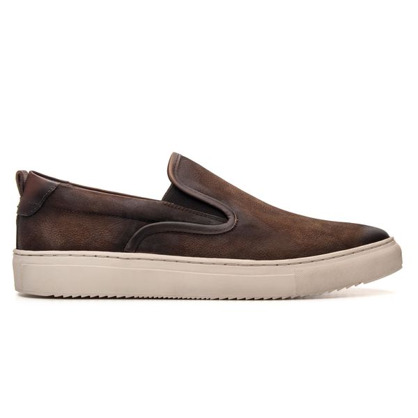 Tênis Iate Slip On Casual Masculino em Couro Tan 