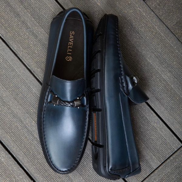 Mocassim Masculino Mallorca em Couro Elba Blue Savelli 