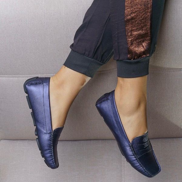 Mocassim Feminino Charlotte Em Couro Azul Savelli 