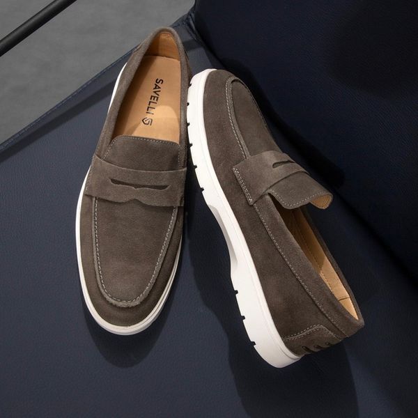 Mocassim Loafer Masculino Veneto em Couro Cinza Escuro Savelli