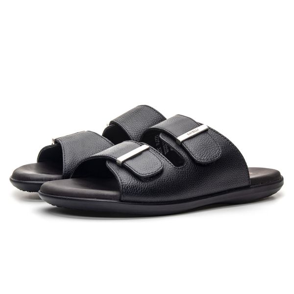 Sandália Masculina em Couro Preto Savelli 