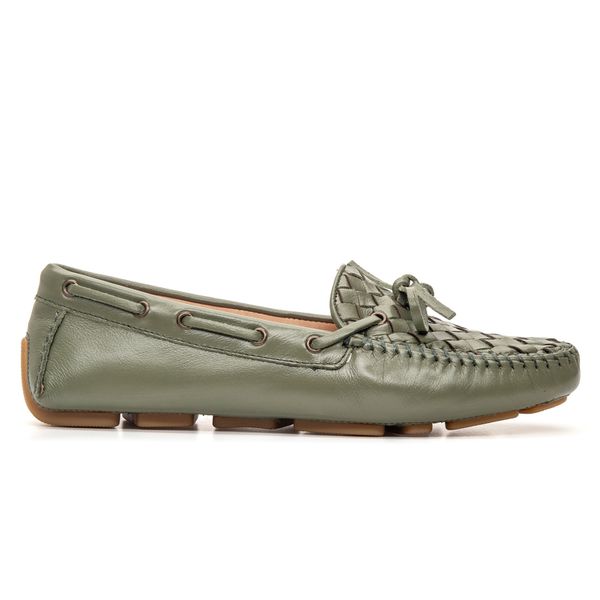 Mocassim Feminino Charlotte Em Couro Verde Oliva Savelli 