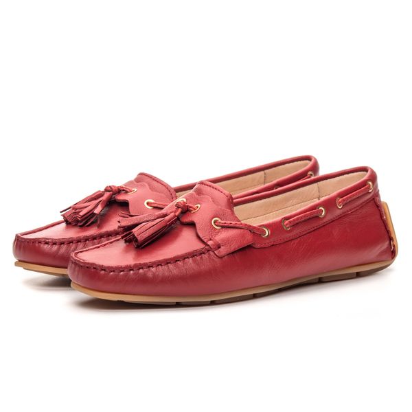Mocassim Feminino Florença Em Couro Vermelho Savelli 
