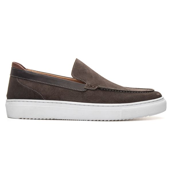 Tênis Slip On Masculino Florence em Couro Cinza Escuro Savelli