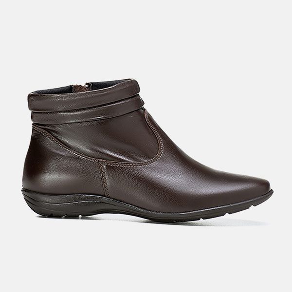 Bota Feminina Cano Curto Flat Cecília Em Couro Café 
