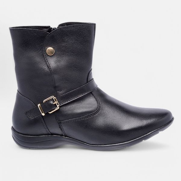 Bota Feminina Cano Curto Flat Fiorella Em Couro Preto 