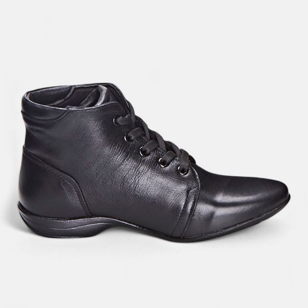 Bota Feminina Flat Martina Em Couro Preto 