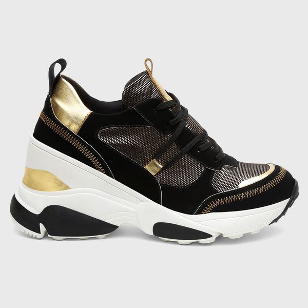 Tênis Feminino Plataforma Eloá Preto/Dourado 