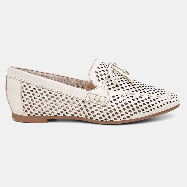 Mocassim Feminino Laura em Couro Off White