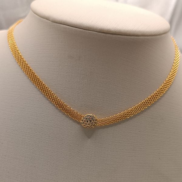 Choker Malha Italiana Círculo Zircônia