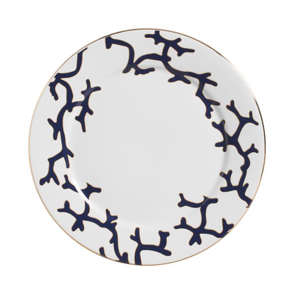 Conjunto 6 Pratos Raso Branco C/ Azul Coral Blue
