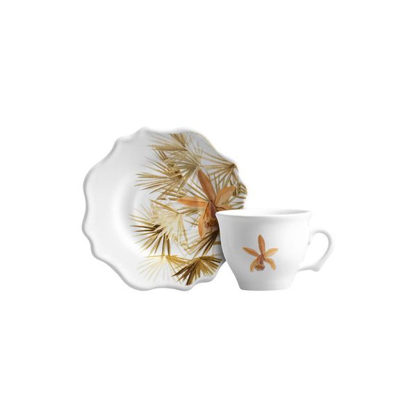 Conjunto 6 Xícaras De Café Com 6 Pires Folhas Scalla