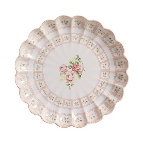 Conjunto Prato Raso Relevo Rosas Vó Dulce Cerâmica Scalla