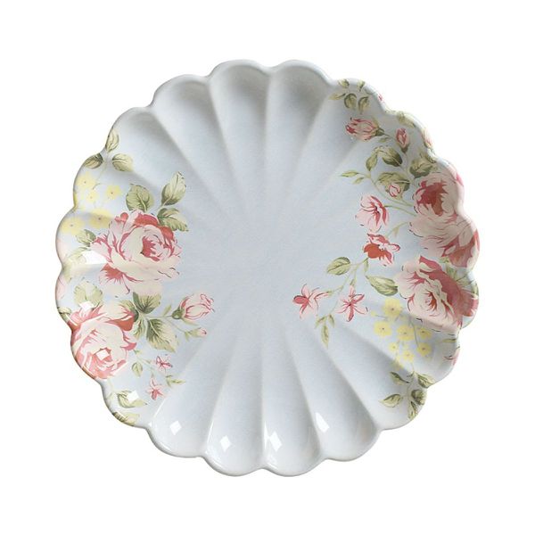 Conjunto Prato Raso Relevo Azul Rosas Vó Dulce Cerâmica Scalla