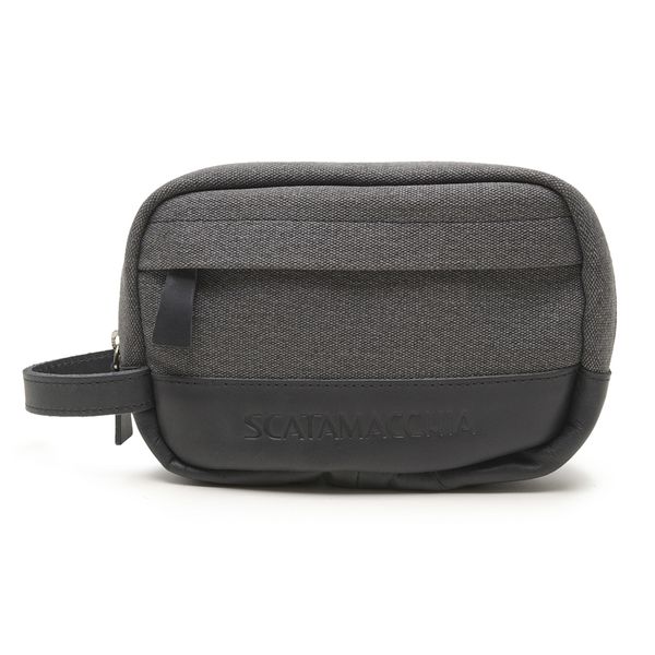 Necessaire Lona Grafite e Couro /crazy Horse Preto