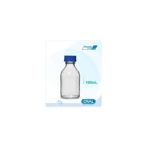 FRASCO REAGENTE VIDRO BOROSSILICATO 100ML GRADUADO COM TAMPA GL45 AZUL