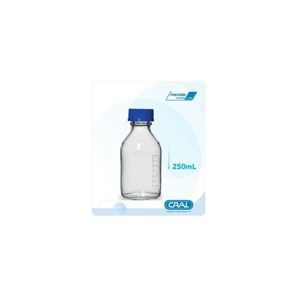 FRASCO REAGENTE VIDRO BOROSSILICATO 250ML GRADUADO COM TAMPA GL45 AZUL