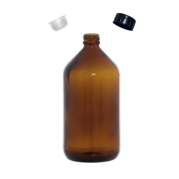 FRASCO PLUMA/GPP VIDRO ÂMBAR COM TAMPA E BATOQUE 1L