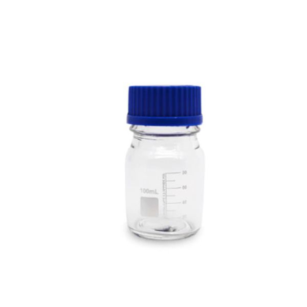 FRASCO REAGENTE VIDRO BOROSSILICATO 100ML GRADUADO COM TAMPA GL45 AZUL