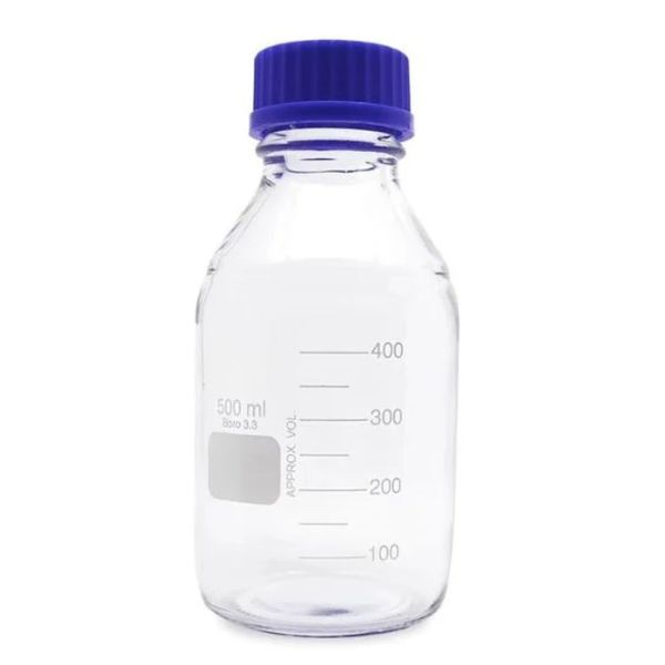FRASCO REAGENTE VIDRO BOROSSILICATO 250ML GRADUADO COM TAMPA GL45 AZUL