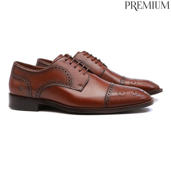 Sapato Derby Brogue Masculino Social Em Couro Marr... - SERGIO`S