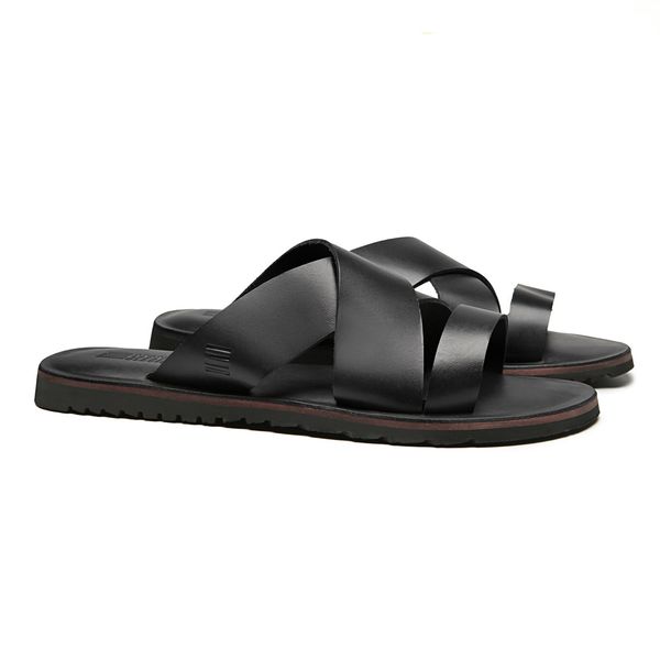 SANDÁLIA MASCULINA CASUAL EM COURO PRETO - 0043 11... - SERGIO`S