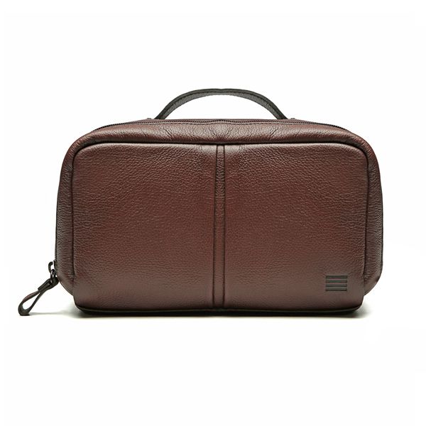 NECESSAIRE MASCULINA EM NYLON E COURO MARROM - 003... - SERGIO`S