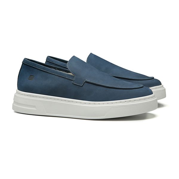 SAPATO MOCASSIM MASCULINO CASUAL EM COURO AZUL COM... - SERGIO`S
