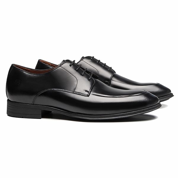 SAPATO DERBY MASCULINO SOCIAL EM COURO PRETO COM C... - SERGIO`S