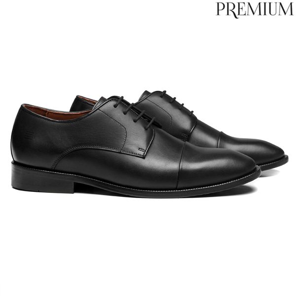 SAPATO DERBY MASCULINO SOCIAL EM COURO PRETO COM C... - SERGIO`S