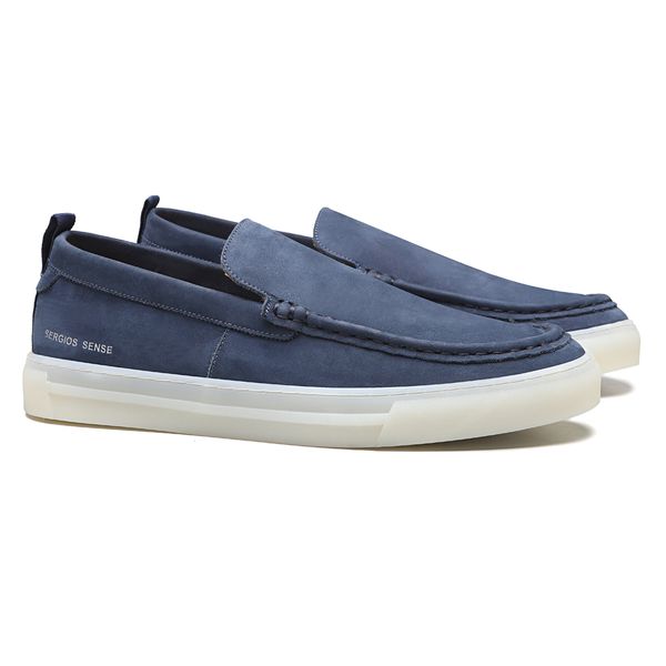  SAPATO MOCASSIM MASCULINO CASUAL EM COURO AZUL CO... - SERGIO`S