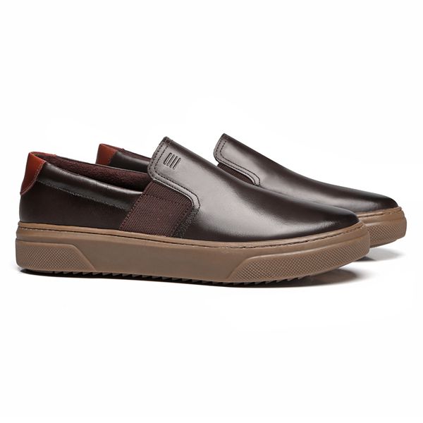 SLIP-ON MASCULINO CASUAL EM COURO MARROM - 0129 3... - SERGIO`S