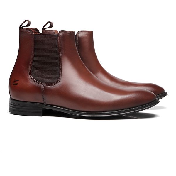 BOTA CHELSEA MASCULINA CASUAL COURO MARROM COM CON... - SERGIO`S