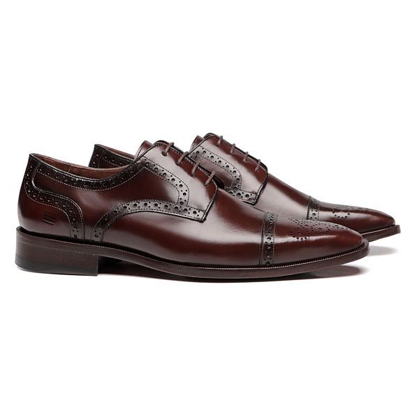 SAPATO DERBY BROGUE MASCULINO SOCIAL EM COURO MARR... - SERGIO`S