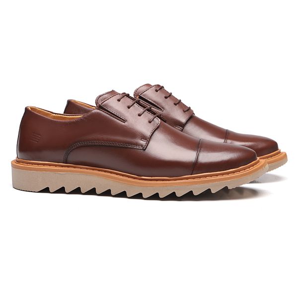 SAPATO DERBY MASCULINO CASUAL EM COURO MARROM - 00... - SERGIO`S