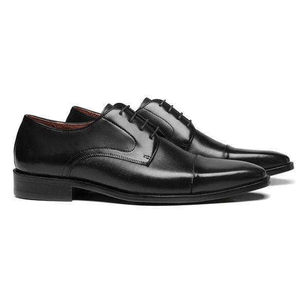 SAPATO DERBY MASCULINO SOCIAL EM COURO PRETO COM C... - SERGIO`S