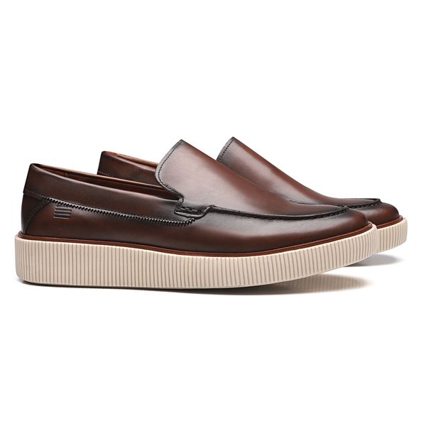 SAPATO MOCASSIM MASCULINO CASUAL EM COURO MARROM -... - SERGIO`S