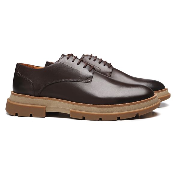 SAPATO DERBY MASCULINO CASUAL EM COURO MARROM - 00... - SERGIO`S