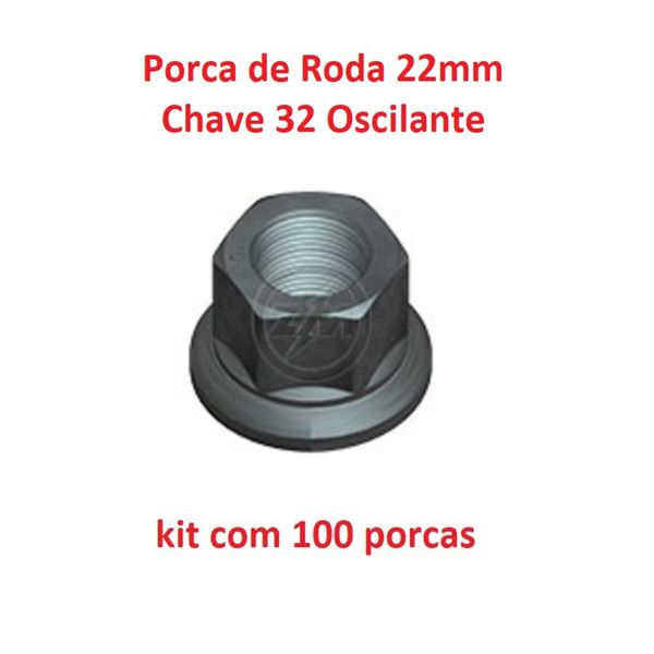 kit 100 Porcas de Roda Carreta 22mm CH32 Oscilante Alta 2902204