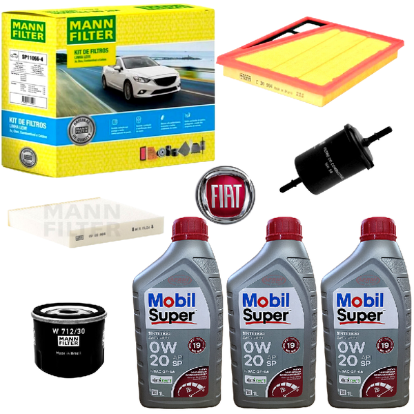 Kit Troca de Óleo 0w20 Mobil com Filtros Fiat Uno Argo Mobi Motor FireFly 1.0 3 cil. 2017/