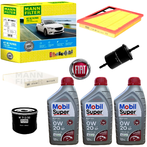 Kit Troca Óleo 0w20 Mobil Filtros Mann Filter Motor FireFly 1.0 3 cil. Fiat Uno Argo Mobi