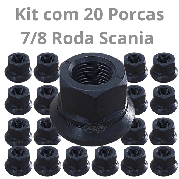 Kit 20 Porcas Parafuso Roda 7/8 CH1.5/16 Scania